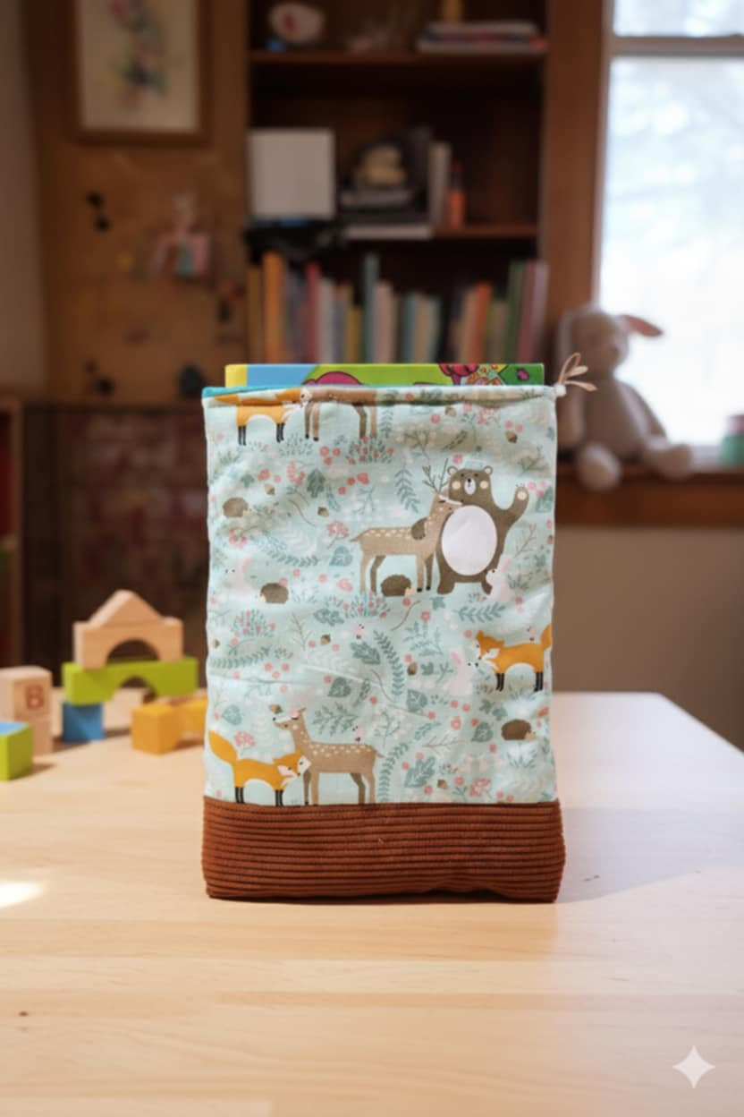 POCHETTE A LIVRE DE POCHE - MOTIF MARRON ET ANIMAUX DE LA FORET