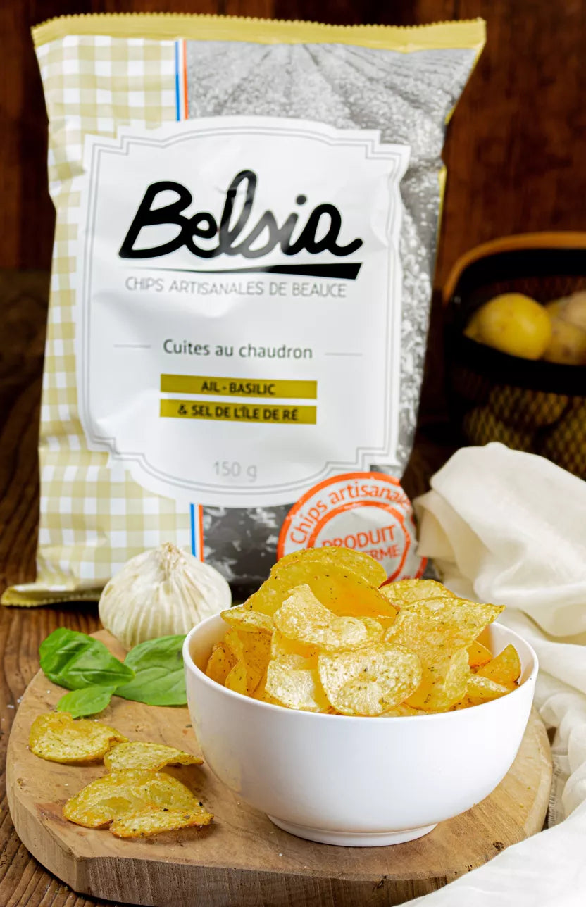 CHIPS ARTISANALES A L'AIL ET AU BASILIC - 150G