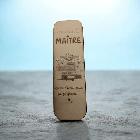MARQUE PAGE EN BOIS - MERCI MAITRE