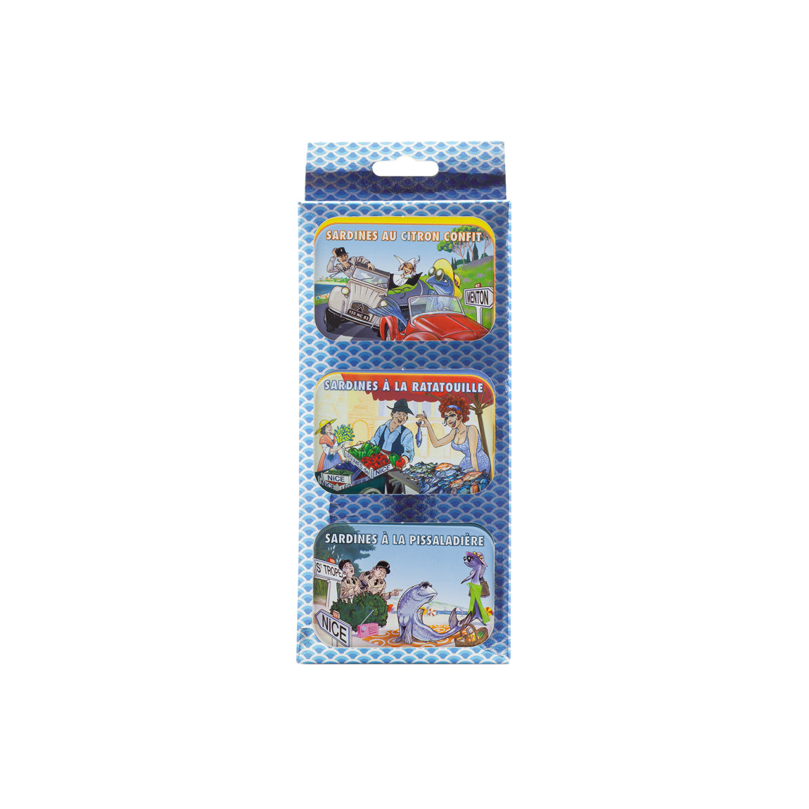 COFFRET 3 BOITES DE SARDINES - CITRON - RATATOUILLE - PISSALADIERE - 345g