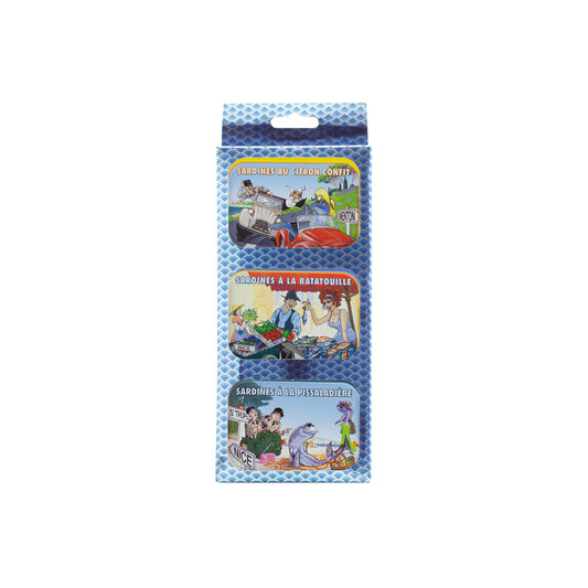COFFRET 3 BOITES DE SARDINES - CITRON - RATATOUILLE - PISSALADIERE - 345g