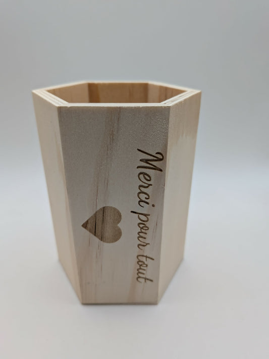 POT A CRAYONS EN BOIS - MERCI POUR TOUT