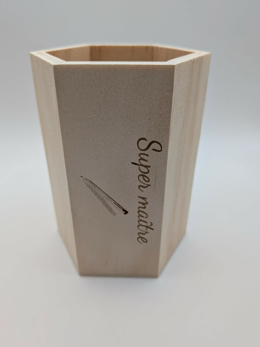 POT A CRAYONS EN BOIS - SUPER MAITRE