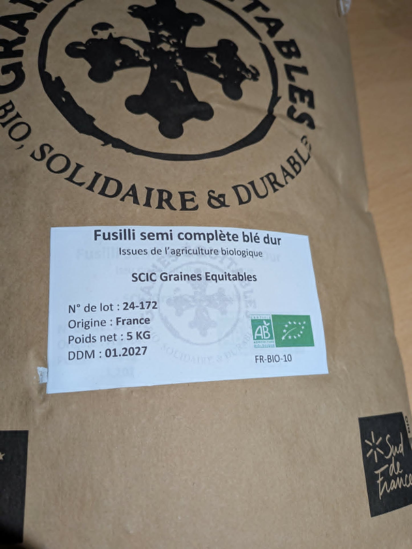 FUSILI AU BLÉ DUR DEMI-COMPLÈTES - 5 KG