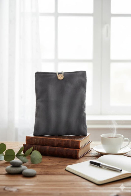 POCHETTE A LIVRE DE POCHE - GRISE - INTERIEUR FEUILLES ET PAPILLONS