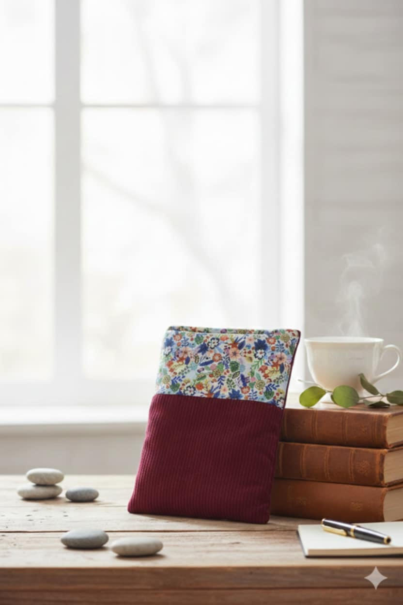 POCHETTE A LIVRE DE POCHE - MOTIF FLEURIS ET BORDEAUX