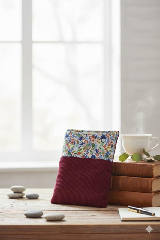 POCHETTE A LIVRE DE POCHE - MOTIF FLEURIS ET BORDEAUX