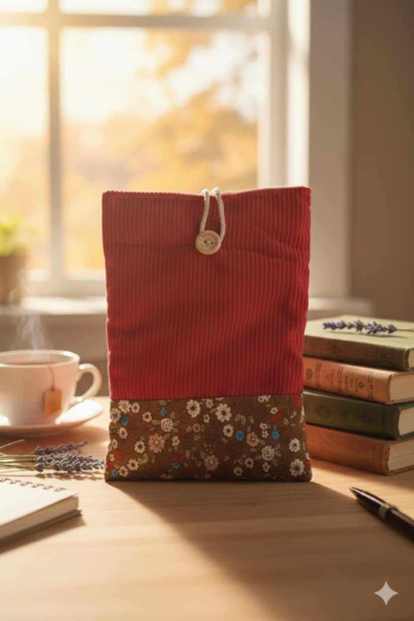 POCHETTE A LIVRE DE POCHE - MOTIF ROUGE ET FLEURIS
